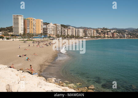 Spiaggia di La Malagueta. Malaga, Spagna. Foto Stock