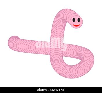 Cartoon worm rosa isolato su sfondo bianco Illustrazione Vettoriale