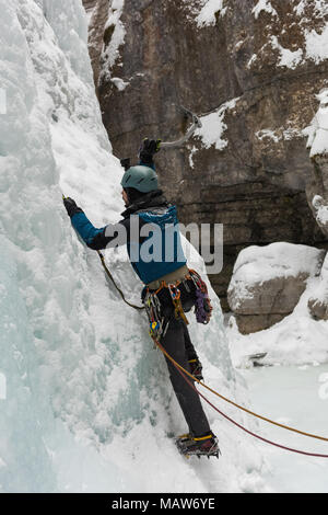 Maschio scalatore rock climbing ice mountain Foto Stock