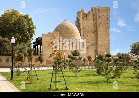 Vista del mausoleo Dorus-Saodat complessa, Shakhrisabz, Uzbekistan Foto Stock