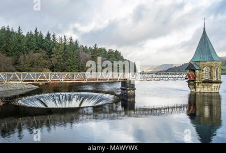 Serbatoio Pontsticill efflusso e Parco Nazionale di Brecon Beacons, Galles del Sud Foto Stock