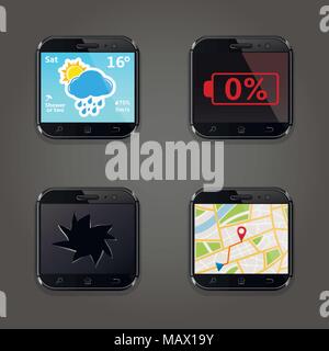 Set di app icone vettoriali in stile dello smartphone Illustrazione Vettoriale