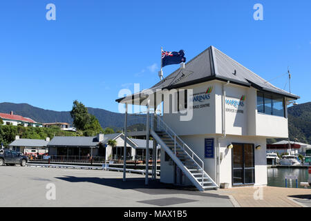 Marlborough Sounds Marine service center building a Havelock nella regione di Marlborough di South Island, in Nuova Zelanda. Foto Stock