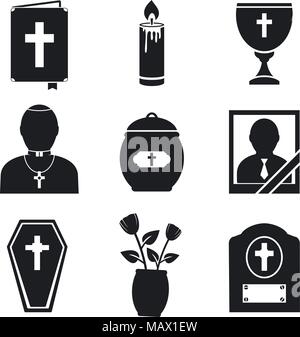 Funerali e sepoltura set di icone Illustrazione Vettoriale