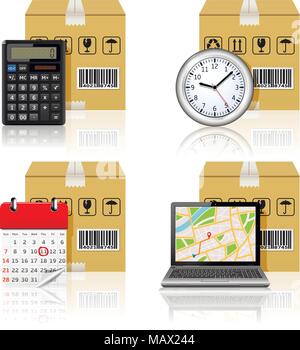 Icone di logistica con la riflessione isolata su sfondo bianco Illustrazione Vettoriale