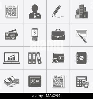 Il lavoro in ufficio, bancario e finanziario set di icone Illustrazione Vettoriale