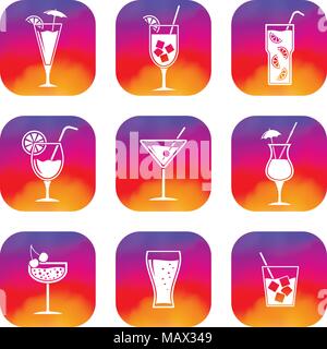 Cocktail app set di icone, pulsanti web Illustrazione Vettoriale