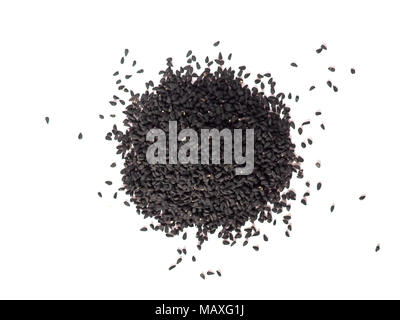 Nigella Sativa (aka Cumino Nero) semi spice su sfondo bianco Foto Stock