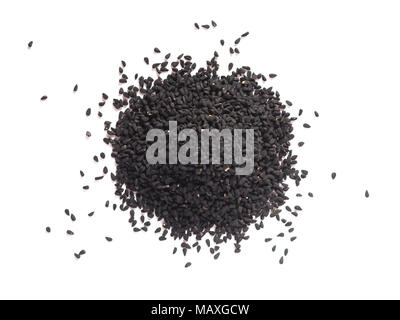 Nigella Sativa (aka Cumino Nero) semi spice su sfondo bianco Foto Stock