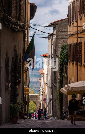 Idilliaci vista della bella città di Cortona in Toscana, Italia Foto Stock