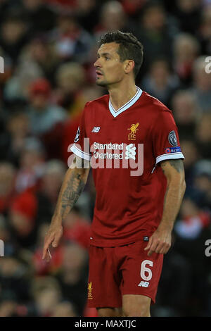 Liverpool, Regno Unito. Il 4 aprile 2018 , Anfield, Liverpool, in Inghilterra; Champions League quarti di finale, la prima gamba, Liverpool v Manchester City; Dejan Lovren di Liverpool Credit: News Immagini/Alamy Live News Foto Stock