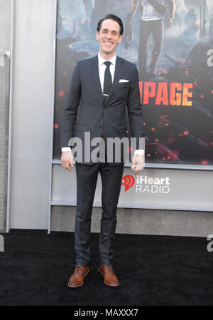 LOS ANGELES, CA - 04 aprile: attore Jason Liles assiste la premiere della Warner Bros Foto' 'Rampage' al teatro Microsoft il 4 aprile 2018 a Los Angeles, California. Foto di Barry re/Alamy Live News Foto Stock