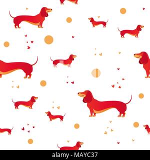 Semplice e moderno modello senza cuciture con red dog e e di cuore. Cartoon pattern. Il modello per il tessuto di copertura, libri. Design moderno per il tessuto. Illustrazione Vettoriale
