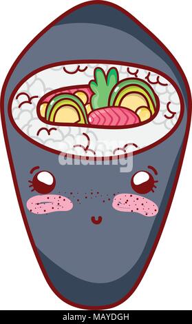 Kawaii timido tekka maki il cibo giapponese Illustrazione Vettoriale