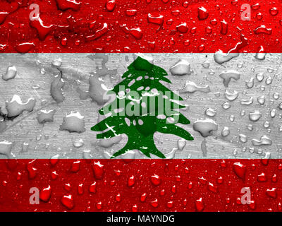 Bandiera del Libano con gocce di pioggia Foto Stock