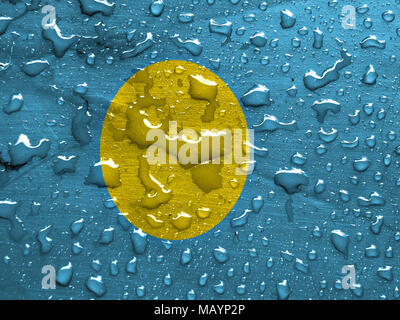 Bandiera di Palau con gocce di pioggia Foto Stock