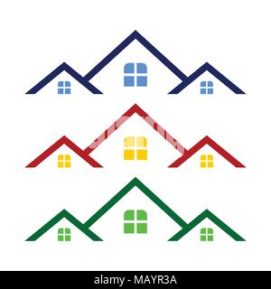 Triple tetto Immobiliare simbolo Logo Vector Graphic Design Template Illustrazione Vettoriale