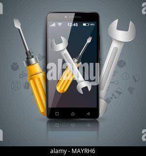 Riparazioni icona digitale. Chiave e cacciavite. Illustrazione Vettoriale