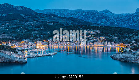 Panoramica Vista aerea di Port de Soller a Maiorca Foto Stock