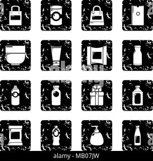 Packagiong store shop set di icone Vector grunge Illustrazione Vettoriale