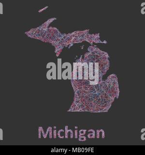 Michigan line art mappa Illustrazione Vettoriale