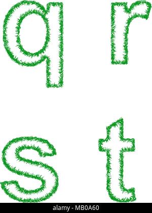 Erba verde set di font - lettere minuscole q, r, s, t Illustrazione Vettoriale