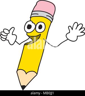 Funny umano come cartoon matita gialla carattere gesticulating illustrazione vettoriale Illustrazione Vettoriale