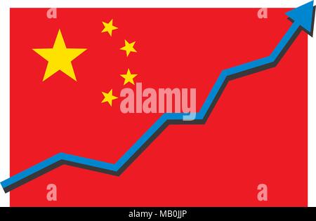 Bandiera della Cina con freccia andando grafico che mostra una forte economia e aumento di quote. Il Profitto e il successo. Vettore isolato illustrazione. Illustrazione Vettoriale