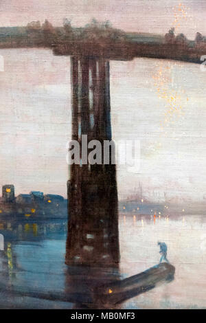 Pittura intitolato Nocturne: Blu e Oro - il vecchio ponte di Battersea da James Abbot McNeill Whistler datata 1875 Foto Stock