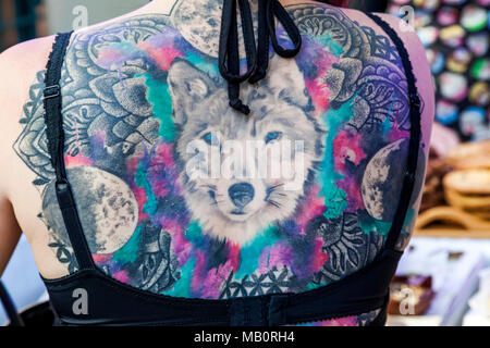 Inghilterra, London, London Tattoo Convention, Tattoo dettaglio Foto Stock