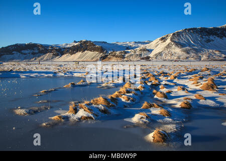 Montagne, ghiaccio, Europa, isola, paesaggi, neve, isola di Vulcano, inverno, Á sólfsskáli Foto Stock