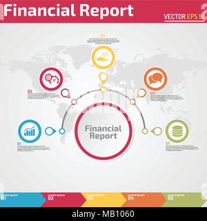 Cinque punti della relazione finanziaria banner infografico concetto di modello di business report Illustrazione Vettoriale