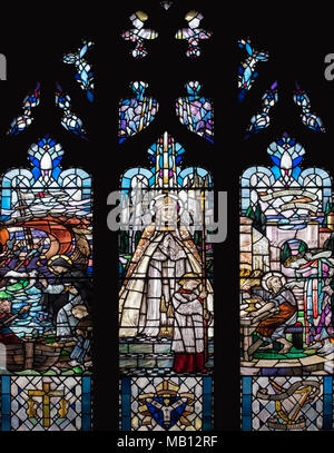 Episodi della vita di St Dunstan, Veronica Whall (1946), la cattedrale di Leicester, Regno Unito Foto Stock