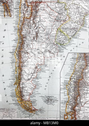 SÃ¼Damerika, Cile und Patagonien, Historische Landkarte von 1895, Mappa di Sud America, il Cile e la Patagonia, digitale migliorata la riproduzione di un originale stampa da l'anno 1895 Foto Stock