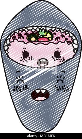 Doodle kawaii felice tekka maki il cibo giapponese Illustrazione Vettoriale