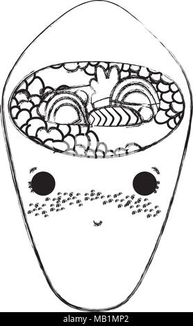 Grunge kawaii timido tekka maki il cibo giapponese Illustrazione Vettoriale