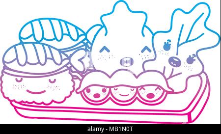 Linea degradate kawaii carino gustoso cibo giapponese Illustrazione Vettoriale