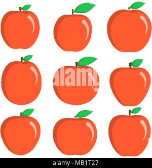 Set di red juiced apple icone di frutta isolato su sfondo Illustrazione Vettoriale