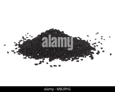 Nigella Sativa (aka Cumino Nero) semi spice su sfondo bianco Foto Stock