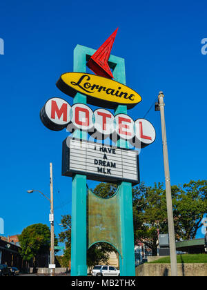 Memphis, TN : segno, Lorraine Motel. Il dott. Martin Luther King Jr è stato assassinato su un balcone al secondo piano del Lorraine Motel su Aprile 4, 1968. Foto Stock