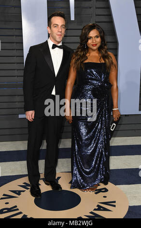 2018 Vanity Fair Oscar Party Hosted By Radhika Jones con: Mindy Kaling, BJ Novak dove: Beverly Hills, in California, negli Stati Uniti quando: 05 Mar 2018 Credit: FayesVision/WENN.com Foto Stock