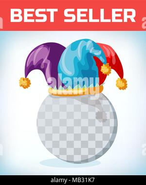 Jester cap. Fool hat. Sciocco di aprile giornata. Costume Masquerade copricapo. Il carnevale o maschera di Halloween. Fumetto illustrazione vettoriale. Per il modello di giochi. Illustrazione Vettoriale
