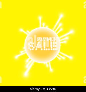 Estate vendita e fuochi d'artificio e incandescente insegna al neon su sfondo trasparente. Luce di sfondo vettoriale per la vostra pubblicità, sconti e business Illustrazione Vettoriale