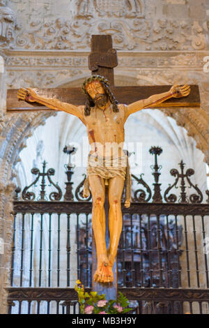 Briviesca, Spagna - 31 Marzo 2018: immagine di Gesù Cristo, interno della chiesa di Santa Maria. Settimana Santa (Semana Santa) a Briviesca, Burgos provinc Foto Stock