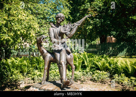 Vitebsk, Bielorussia. Monumento a Marc Chagall Zakharovich In estate giornata di sole. Egli è stato un russo-artista francese della Bielorussia di origine ebraica. Foto Stock