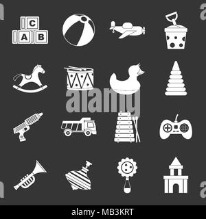 Diversi giocattoli per bambini set di icone vettore grigio Illustrazione Vettoriale