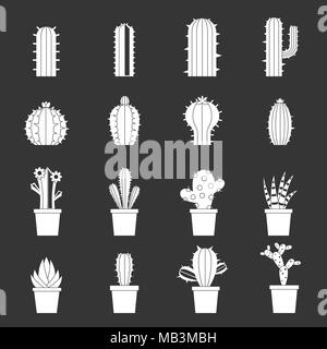 Cactus diversi set di icone vettore grigio Illustrazione Vettoriale