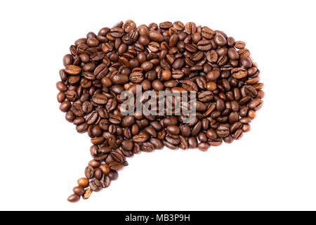 Caffè in forma di fumetto discorso su sfondo bianco Foto Stock
