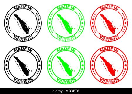Fatto a Sumatra - timbro di gomma - vettore, Sumatra mappa del modello - nero, verde e rosso Illustrazione Vettoriale