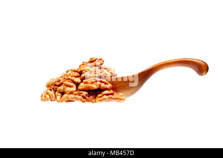 In Noce il cucchiaio di legno, isolato su sfondo bianco. Foto Stock